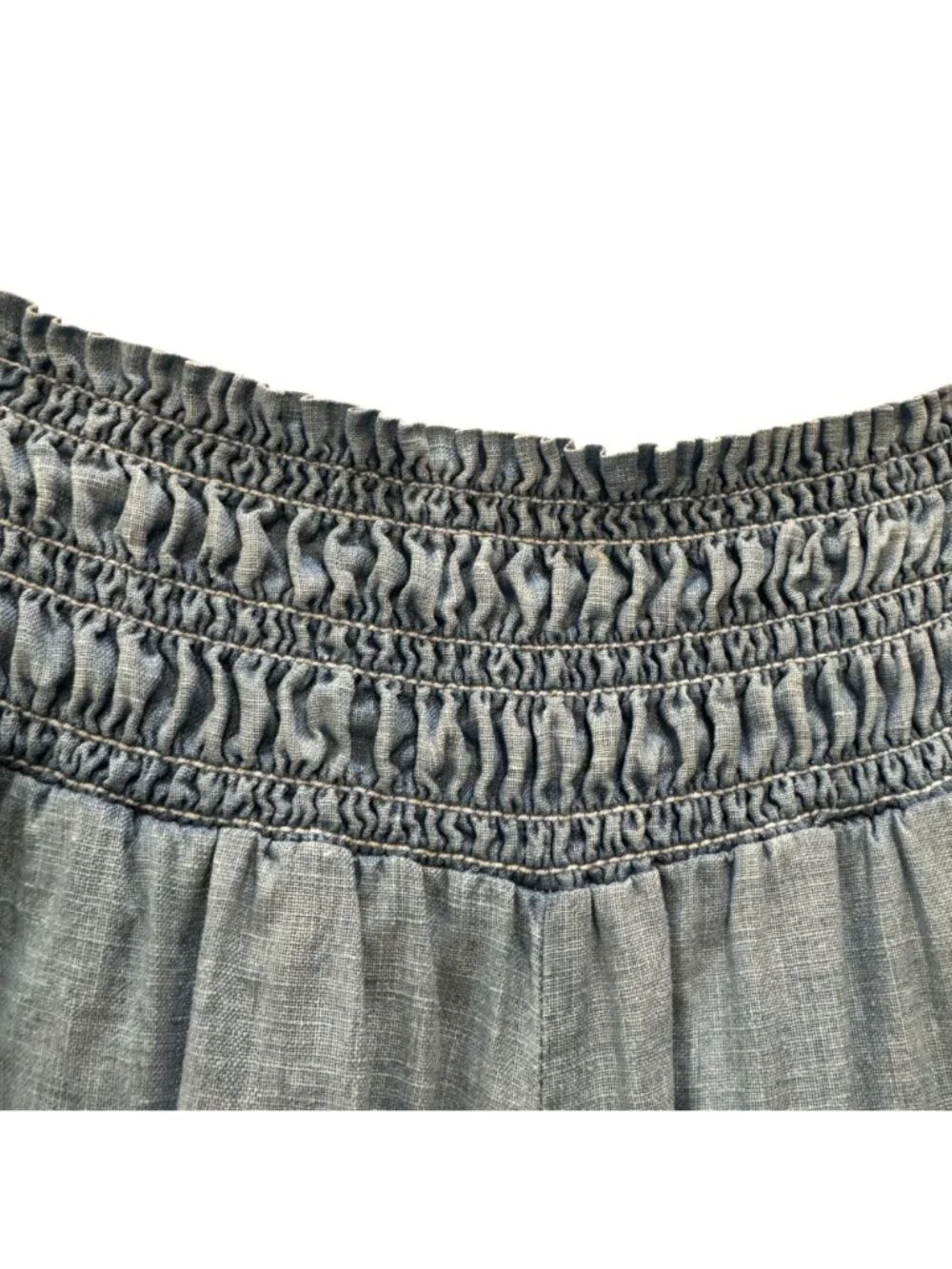 Wide-Leg Linen Women's Pants M Smocked Waist Pull-On Boho Lightly Faded Blue - Picture 4 of 12